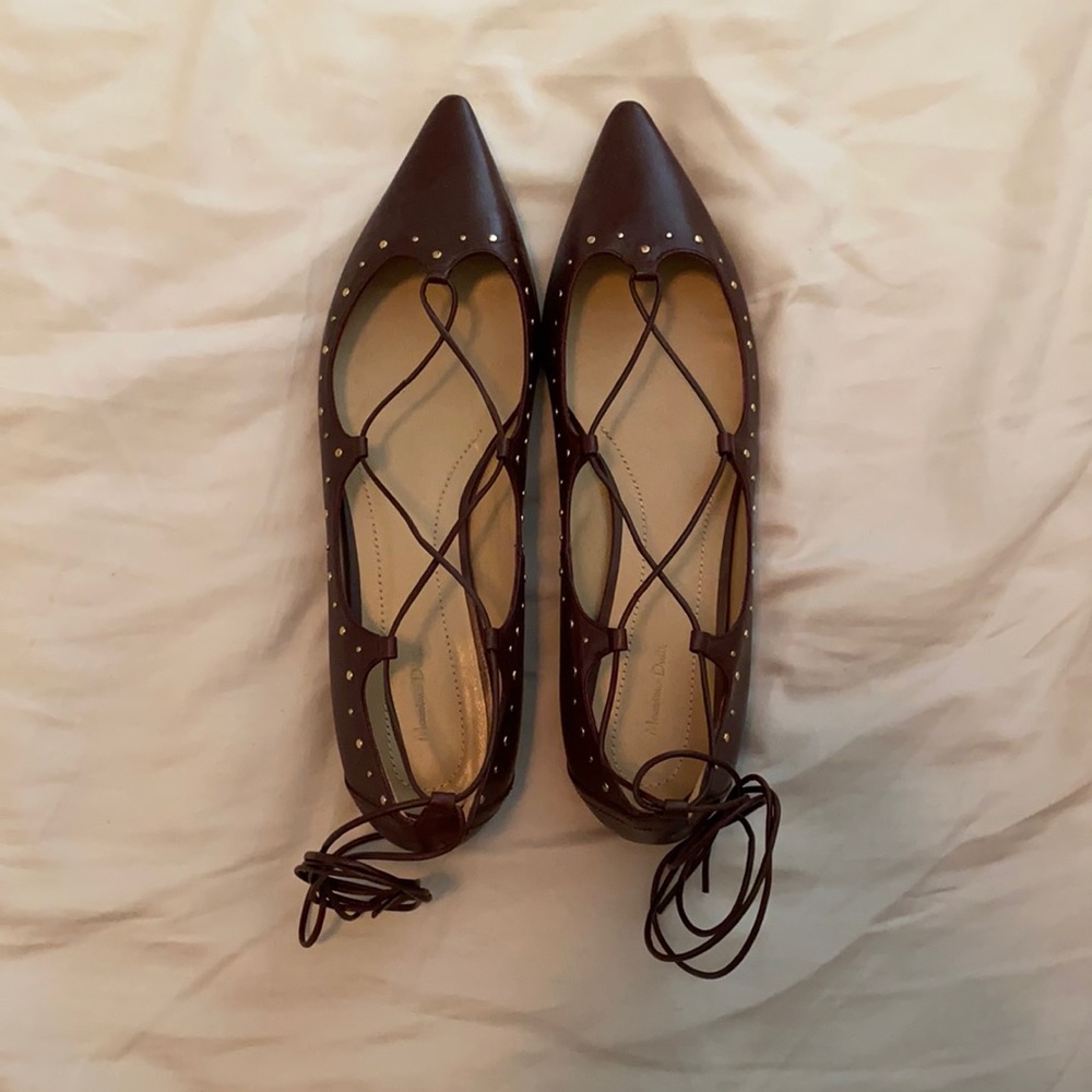 NEW Massimo Dutti Burgundy Flats 41